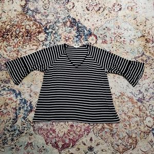 Calvin Klein 3/4 Bell Sleeve Striped V-Neck Top Size 2X